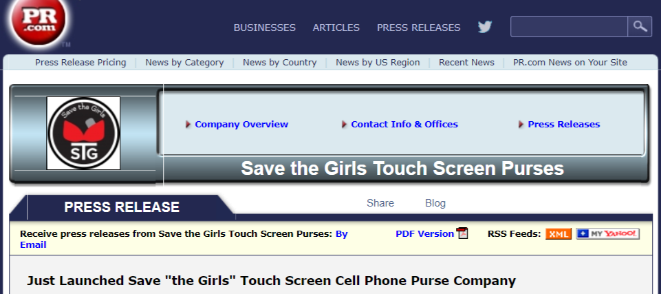 Just Launched Save "the Girls" Touch Screen Cell Phone Purse Company