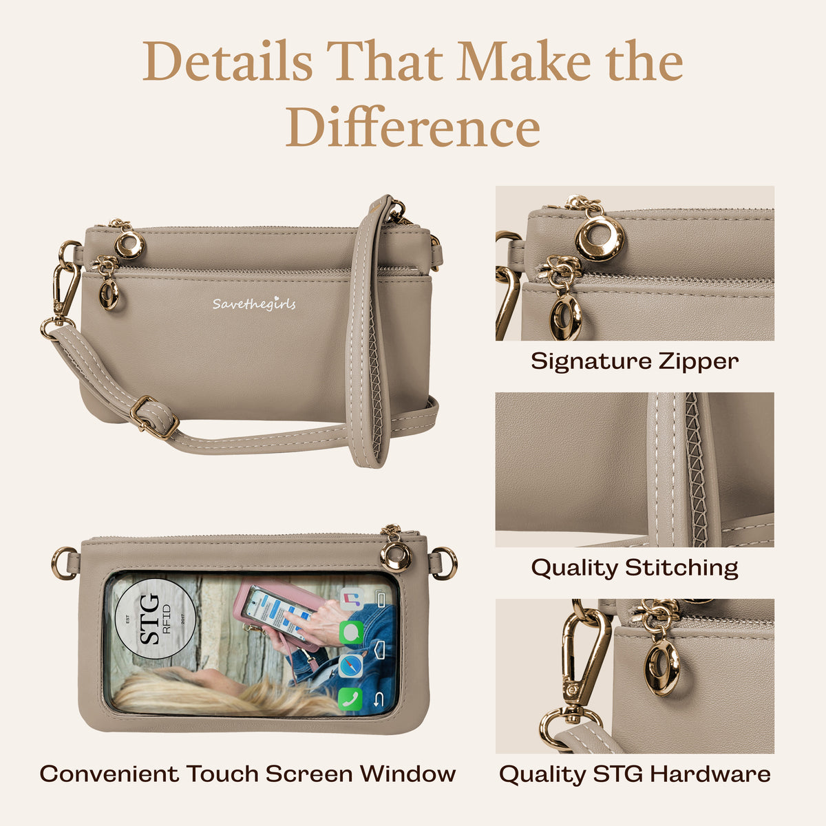 Bella RFID Touch Screen Purse, phone crossbody bag, cell phone purse, phone purse