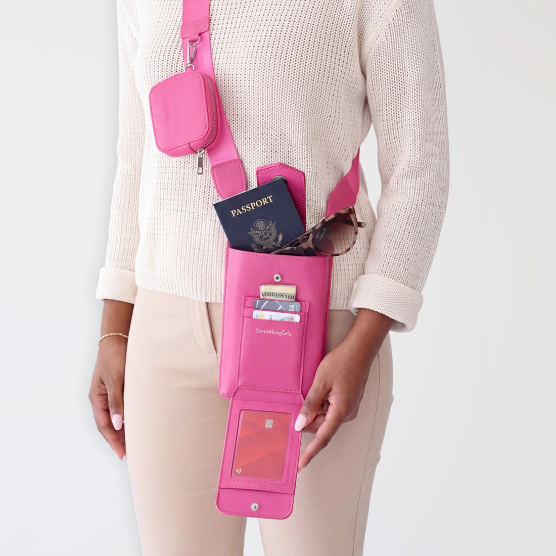 Boca RFID Touch Screen Purse in bright pink with adjustable crossbody strap