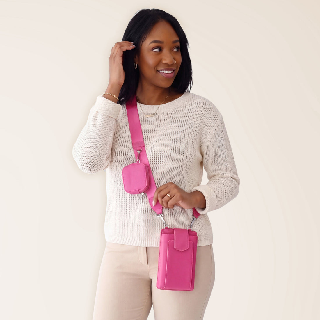 Boca RFID Touch Screen Purse in bright pink with adjustable crossbody strap