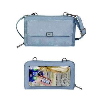 Captiva RFID Touch Screen Purse in light blue with adjustable crossbody strap