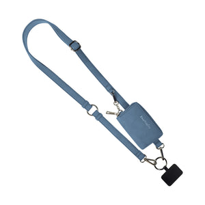 Clip & Go Strap with Pouch Brushed Vegan Leather in Denim, crossbody phone strap, phone strap, phone lanyard crossbody, Save The Girls phone strap