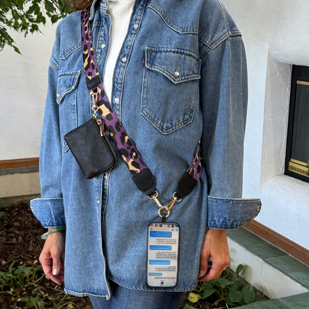 Clip & Go Leopard Strap - Purple/Black/Gold w/RFID Pouch