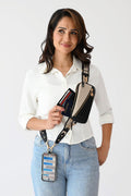 Clip & Go crossbody phone pouch with adjustable strap and removable card holder