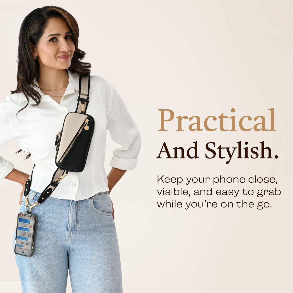 Nova Zip & Clip RFID Strap with phone on hinged ring, phone pouch crossbody, phone lanyard crossbody, crossbody phone bag