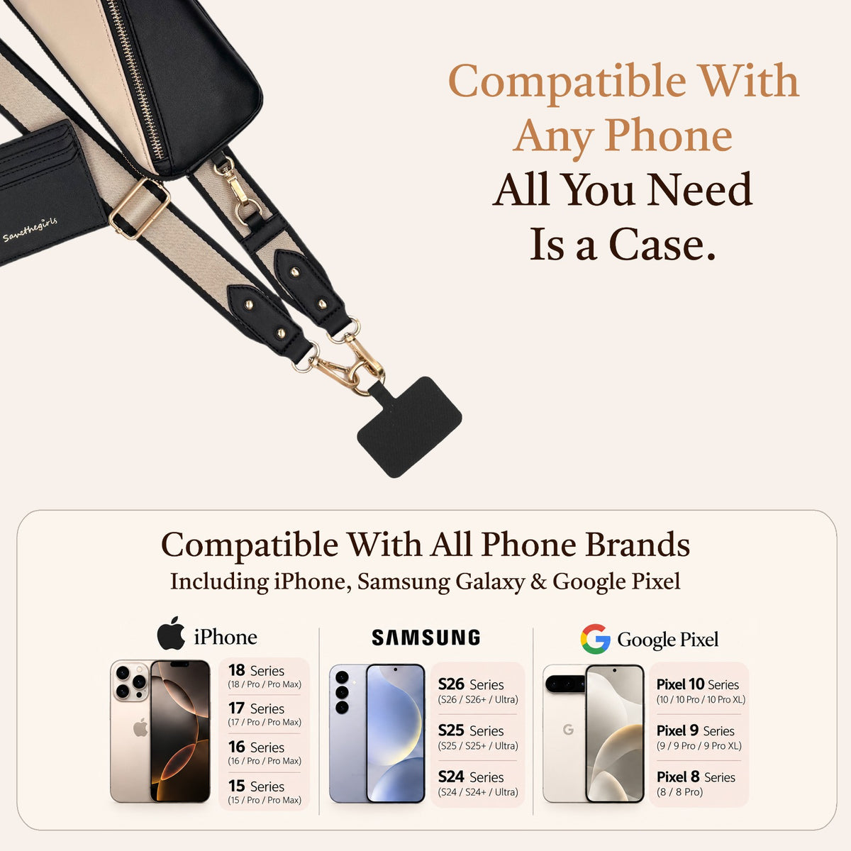Nova Zip & Clip RFID Strap phone card insert, compatible with any phone, phone pouch crossbody, phone lanyard crossbody, crossbody phone bag