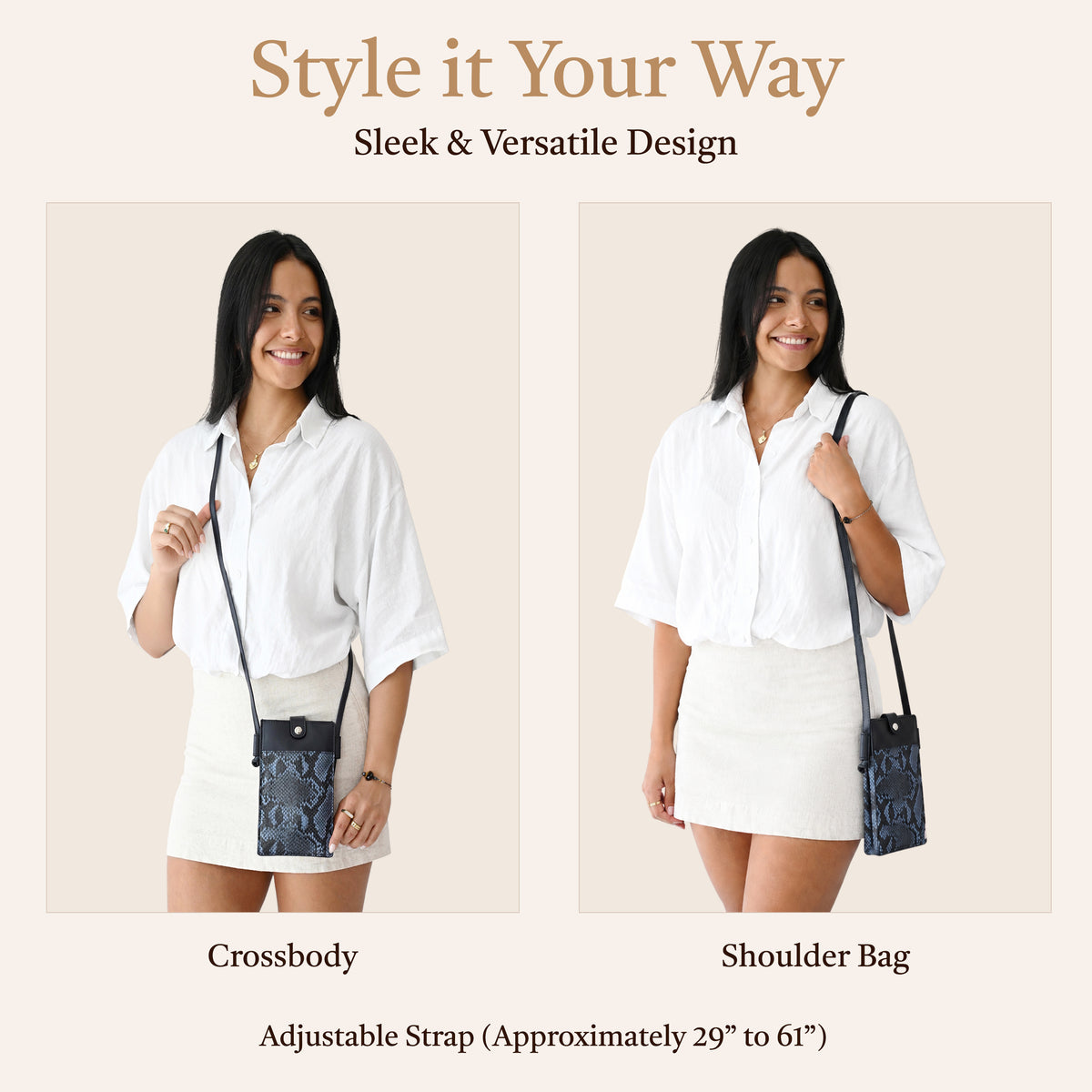 Sweet Savage Touch Screen Purse worn crossbody and as shoulder bag, cell phone purse, crossbody phone bag, crossbody wallet and phone purse