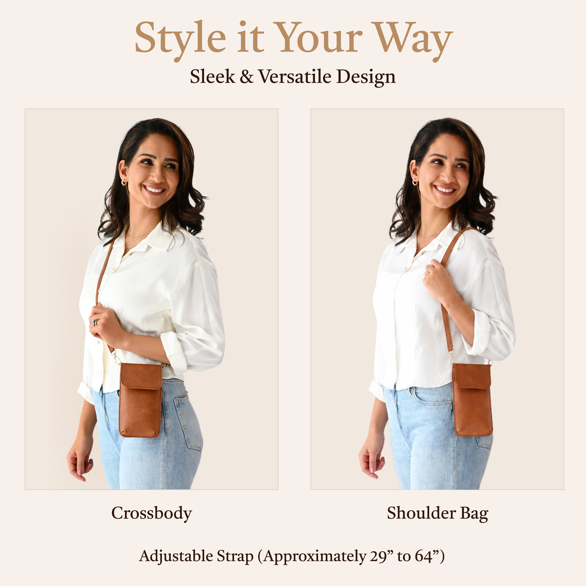 Swing Along Touch Screen Purse worn crossbody and as shoulder bag, phone crossbody bag, crossbody phone wallet, crossbody phone purse