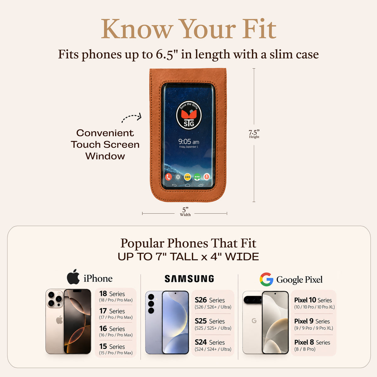 Swing Along Touch Screen Purse phone fit guide, crossbody phone purse, cell phone purse, phone pouch crossbody