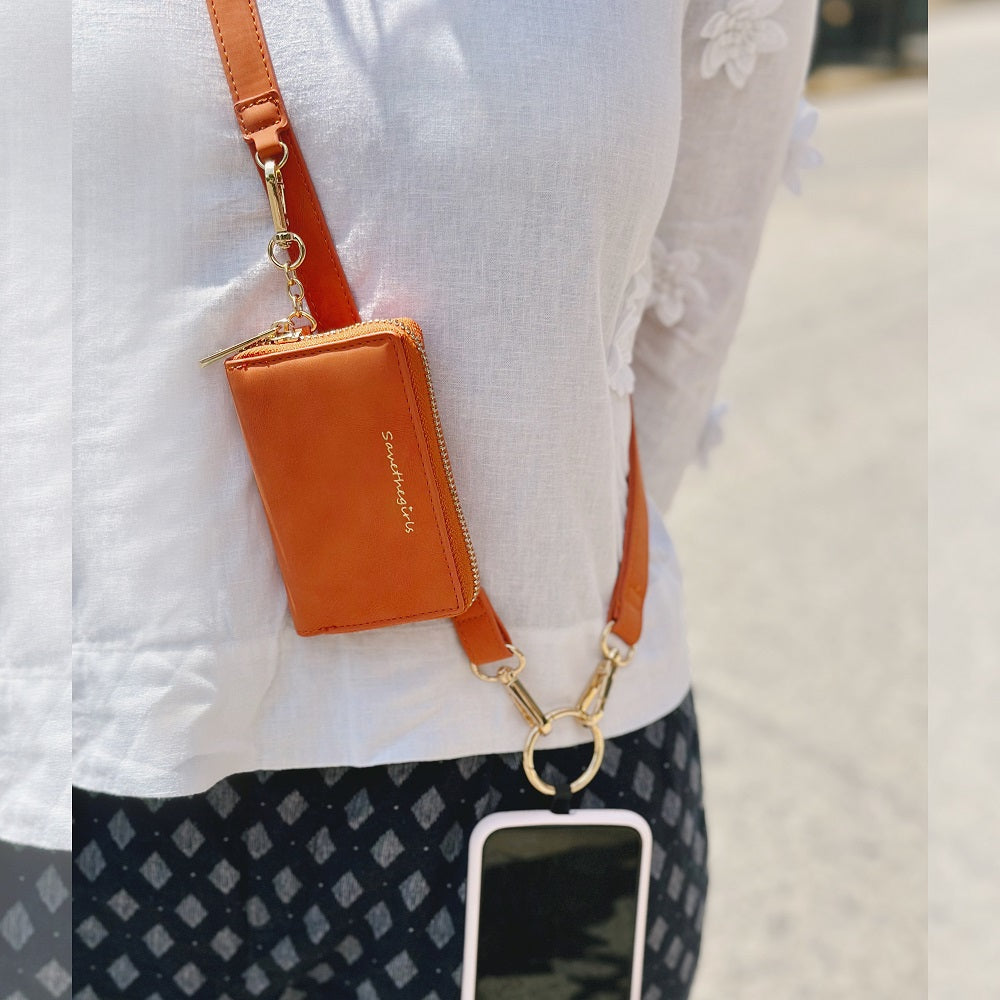 Clip & Go Brushed Vegan Leather Phone Lanyard: Rose