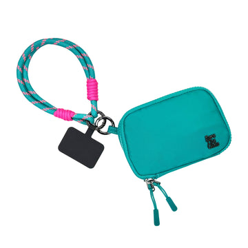 Active Wristlet Twin Rope with RFID Double Pouch in Teal, phone wrist strap, phone wristlet strap, RFID pouch, Save The Girls phone strap