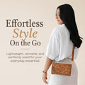 Vista Vail RFID Touch Screen Purse in tan tooled leather, phone holder purse, cell phone wallet purse, RFID crossbody bag