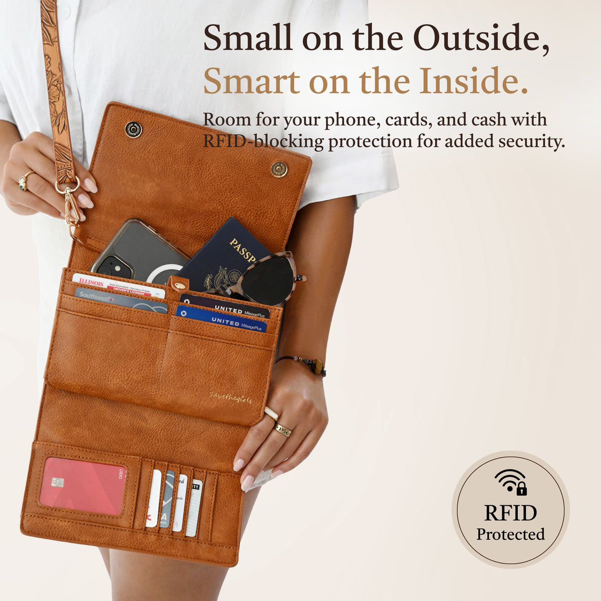 Inside the Vista Vail RFID Touch Screen Purse with card slots, RFID crossbody bag, crossbody phone purse, phone crossbody bag