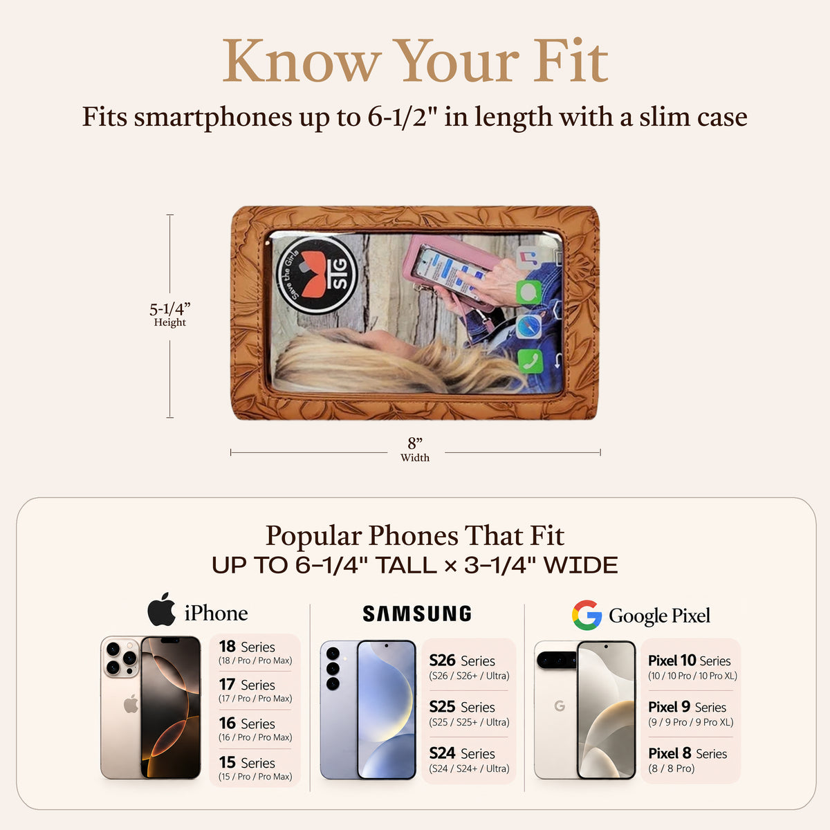 Vista Vail RFID Touch Screen Purse phone fit guide, cell phone purse, RFID purse, crossbody phone bag