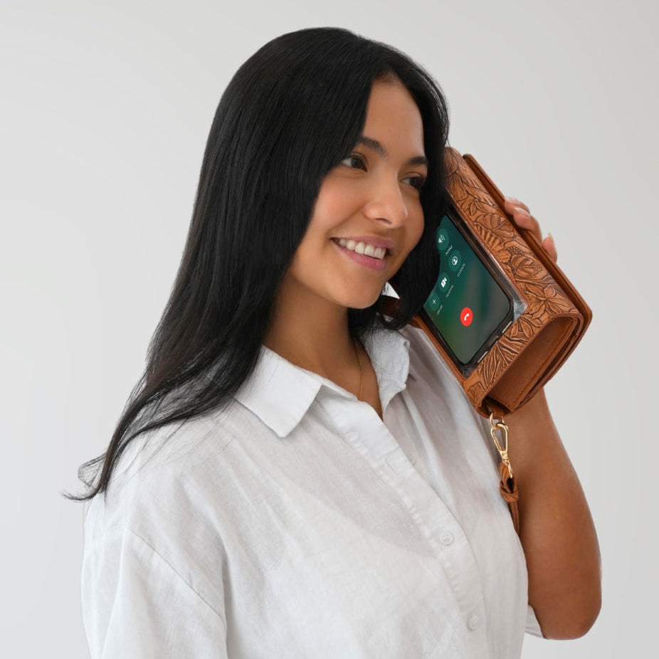 Vista Vail embossed floral RFID Touch Screen purse with adjustable crossbody strap