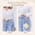 Clip & Go Ice Chain with Pouch worn crossbody and as wristlet, phone charm strap, phone lanyard, chain phone strap