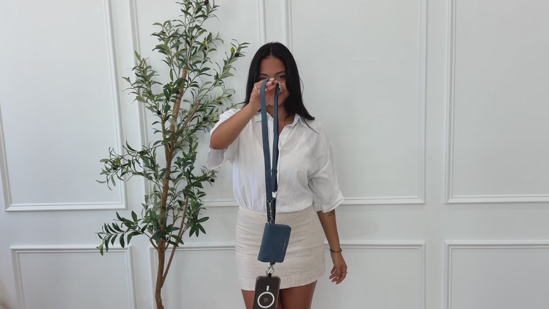 Clip & Go Strap with Pouch Brushed Vegan Leather product video, phone strap, cell phone strap, phone crossbody strap