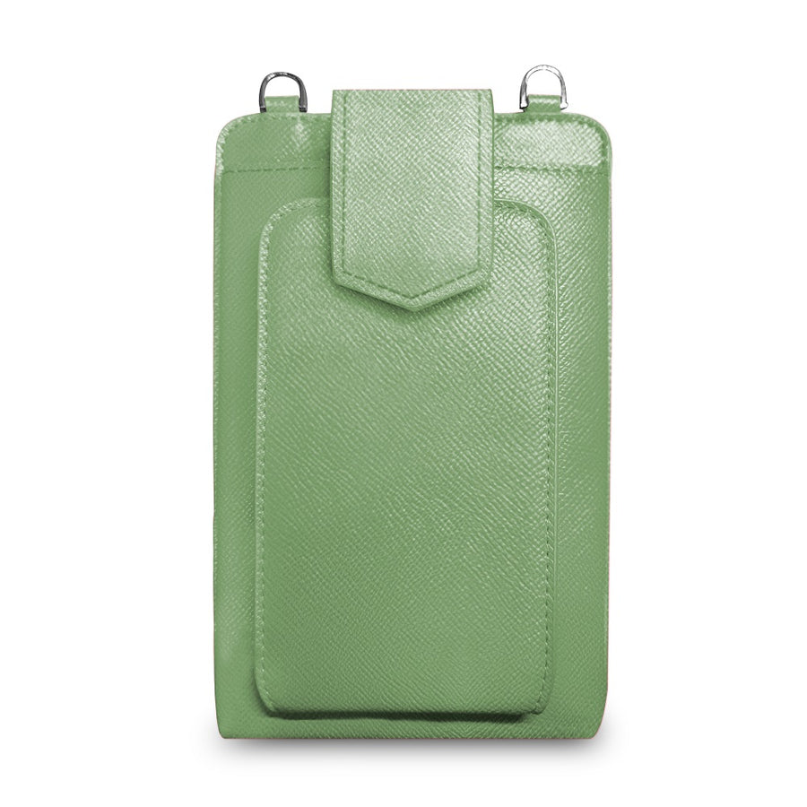 The Green Boca Purse is an organizational delight. The interior has credit card pockets an ideal ID spot all while being RFID protected. The strap is adjustable and the back is touchscreen!