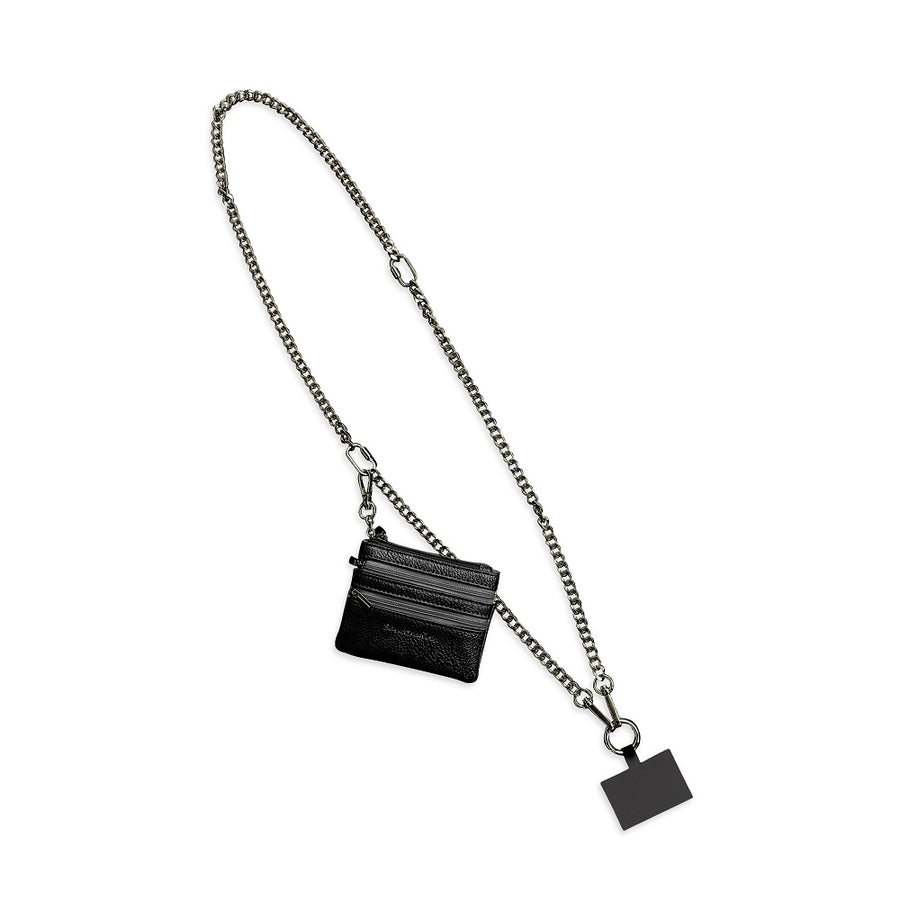 Gun metal chain clip & go phone chain with attachable wallet  change purse and wristlet