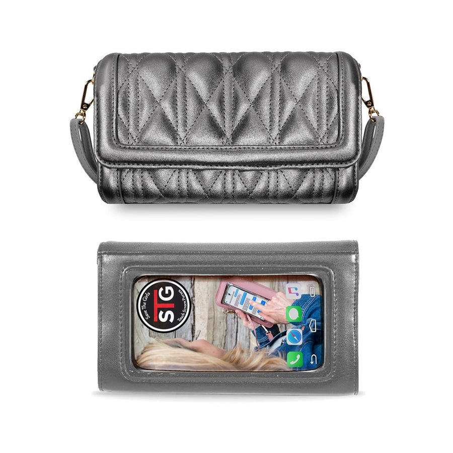 Silver Our quilted Cleo Purse is pillow soft and made of beautiful shimmering fabric.